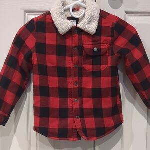 Red and Black Plaid Kids Shirt with Sherpa Collar